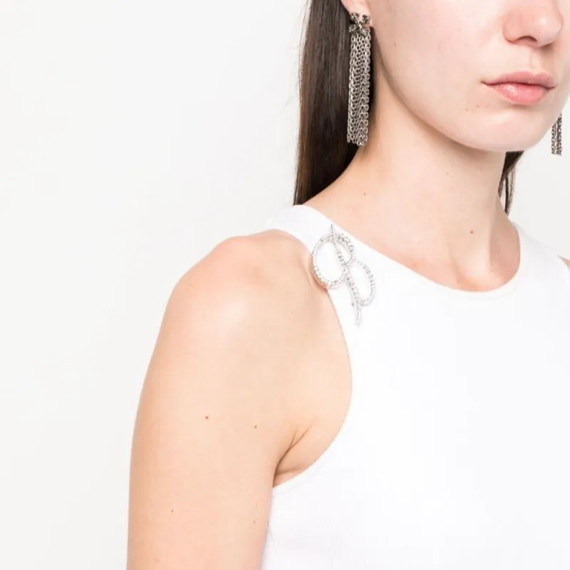 Blumarine Logo brooch Fine ribbed Tank Top-5