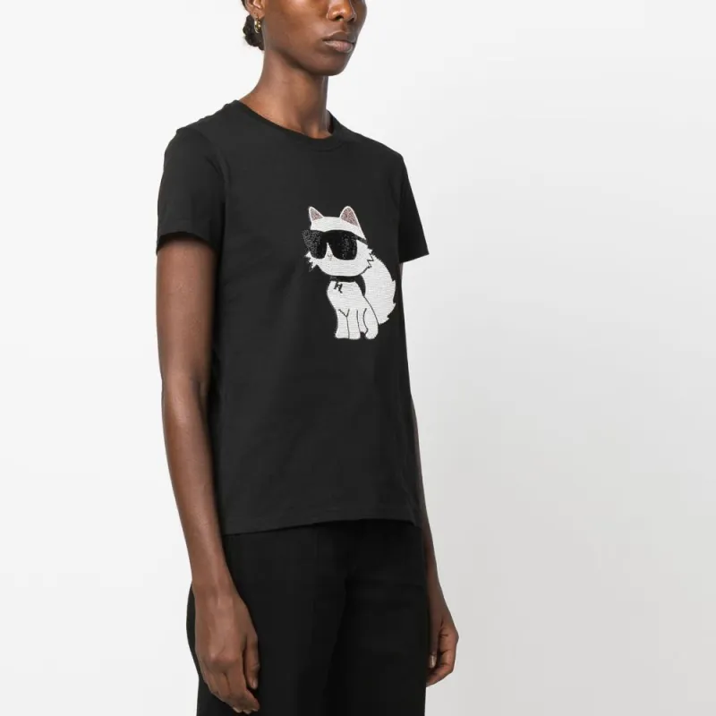KARL LAGERFELD / Karl Lagerfeld Jeans Ikonik 2.0 Choupette Embellished Crewneck T-Shirt-10
