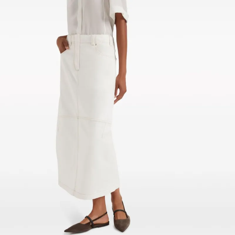 Brunello Cucinelli High Waist Straight Hem Midi Skirt-3