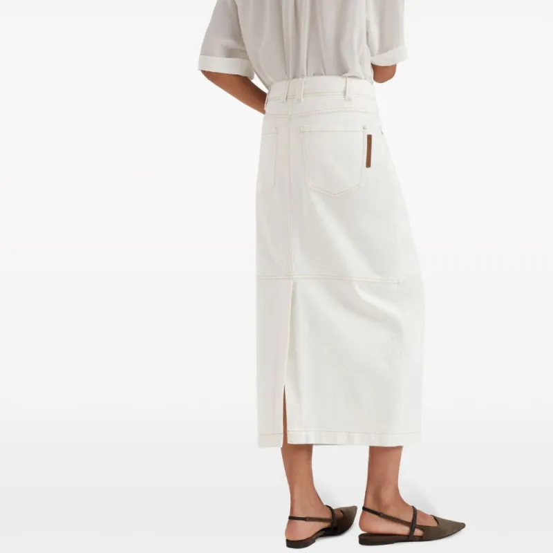 Brunello Cucinelli High Waist Straight Hem Midi Skirt-2