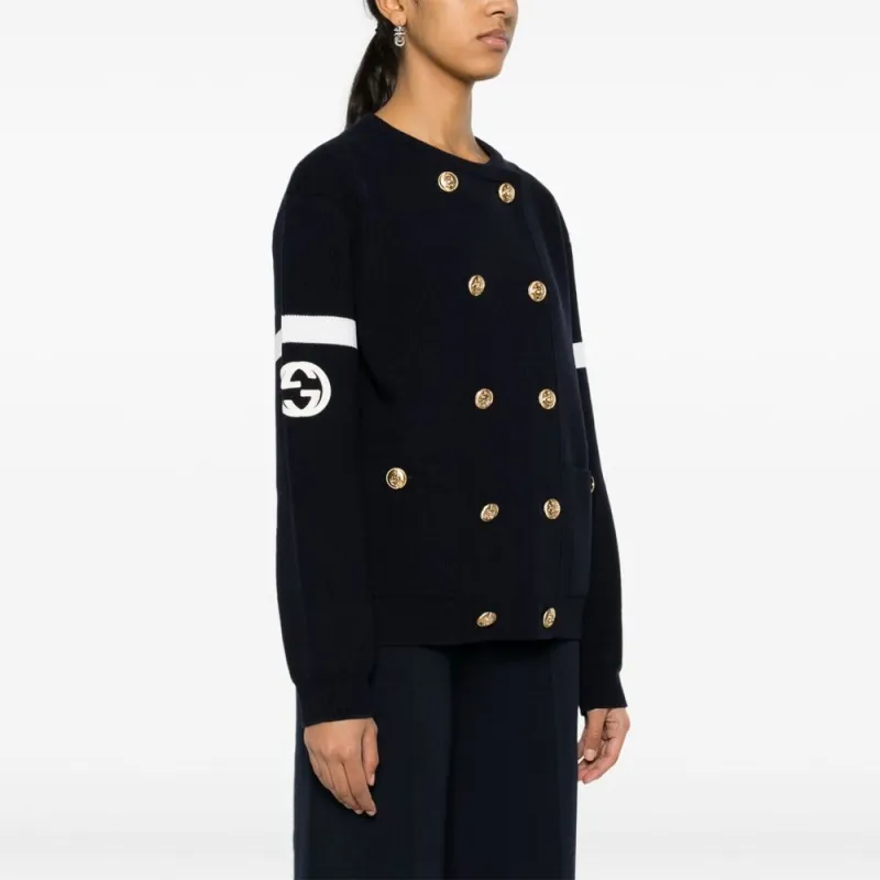 GUCCI Logo Embroidered Button-Up Cardigan-3