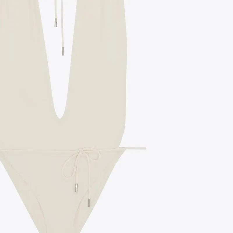 SAINT LAURENT Backless V Halter Swimsuit-5