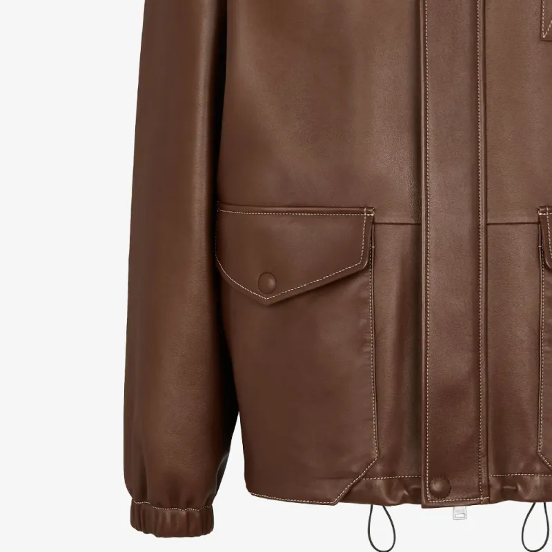 FENDI Leather Jacket Men's Brown-4