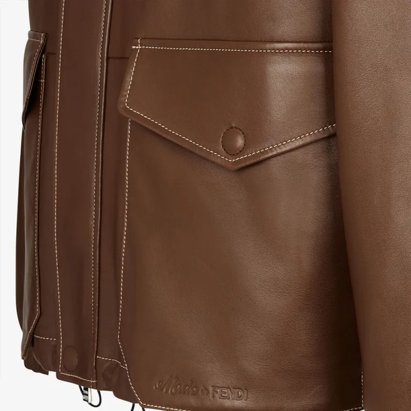 FENDI Leather Jacket Men's Brown-2