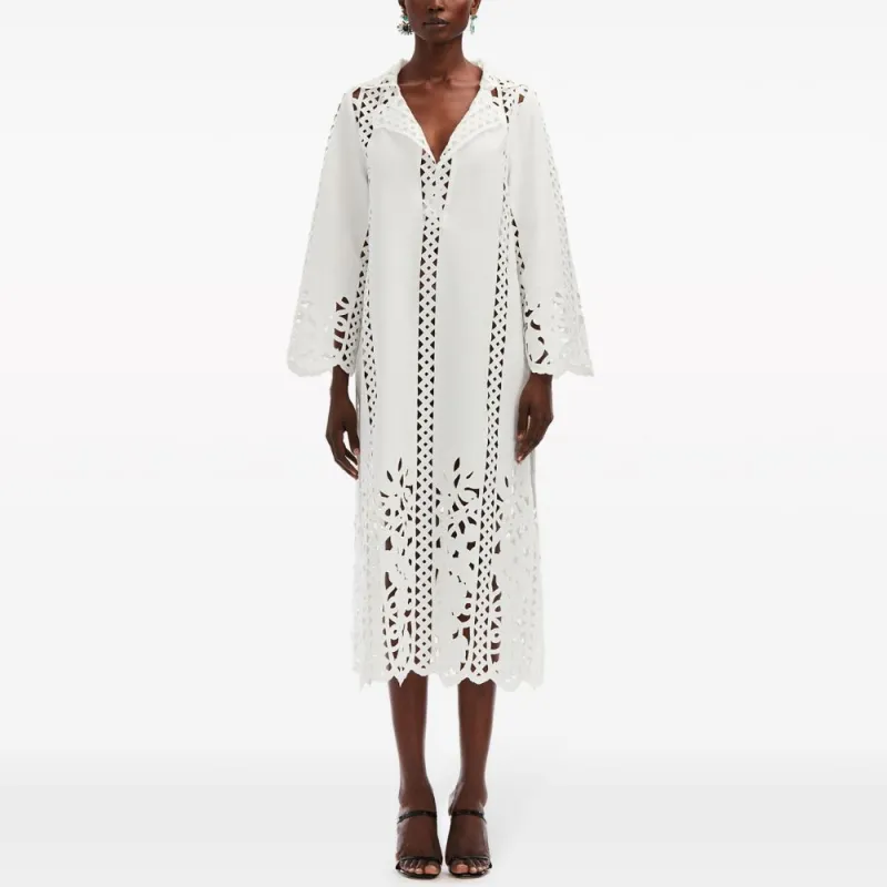 OSCAR DE LA RENTA Floral Guipure-lace Tunic Midi Dress-1