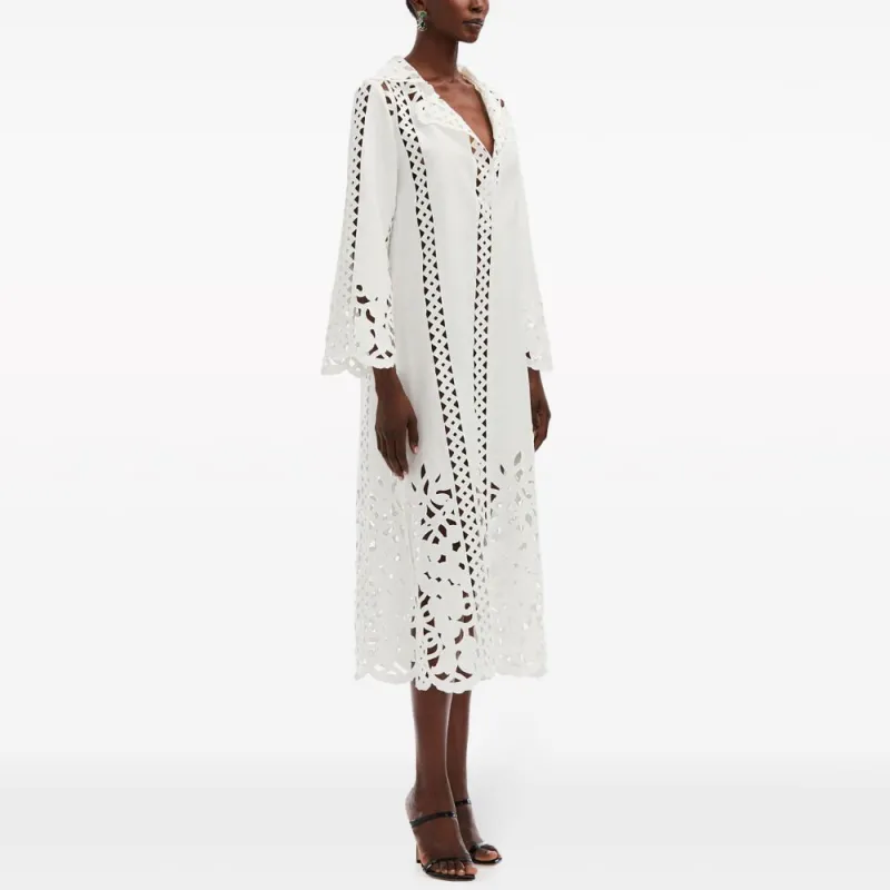 OSCAR DE LA RENTA Floral Guipure-lace Tunic Midi Dress-3