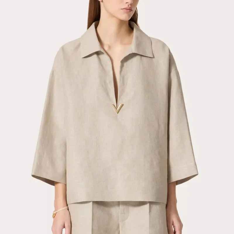 Valentino Logo Plaque V-Neck Blouse-1