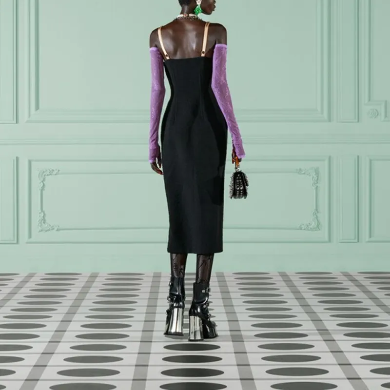 GUCCI V neck Stretch Wool Dress-4