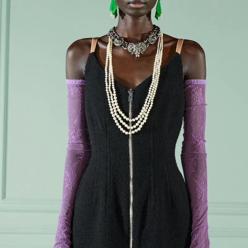 GUCCI V neck Stretch Wool Dress-5