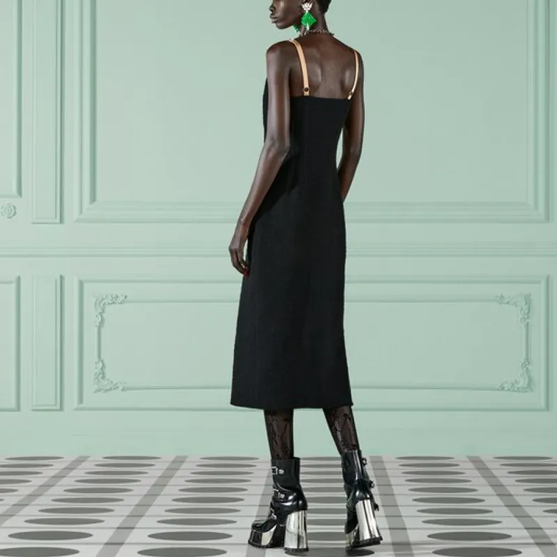 GUCCI V neck Stretch Wool Dress-3