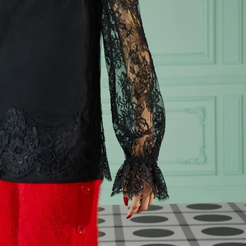 GUCCI High neck Lace Blouse-5