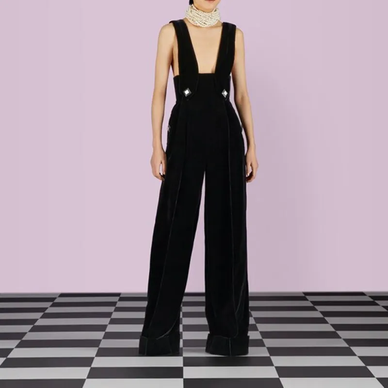 GUCCI Women's Silk Viscose Cuffed Jumpsuit Black-1