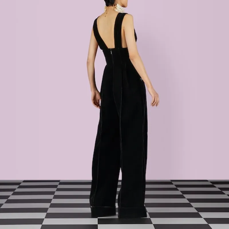 GUCCI Women's Silk Viscose Cuffed Jumpsuit Black-2