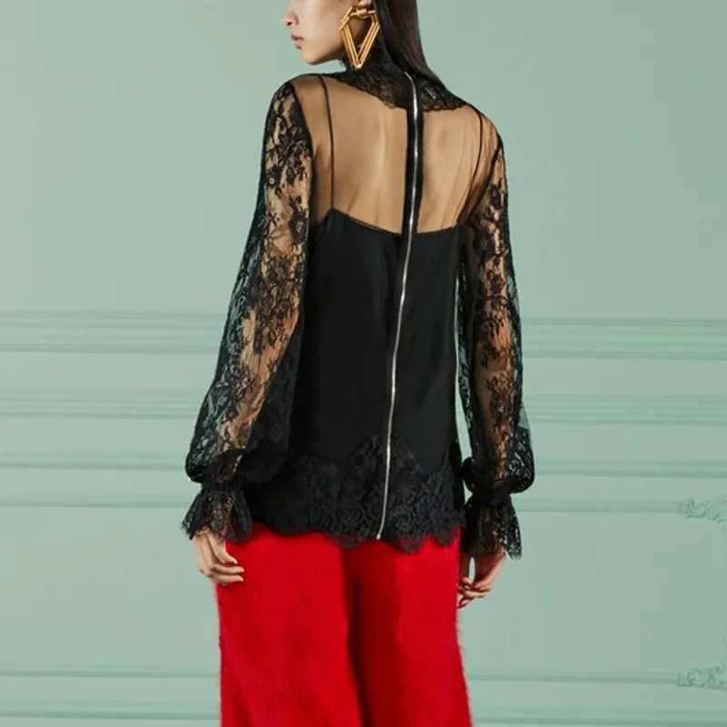 GUCCI High neck Lace Blouse-2