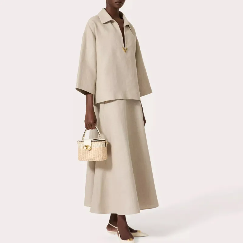 Valentino Logo Plaque High Waist Midi Skirt-2