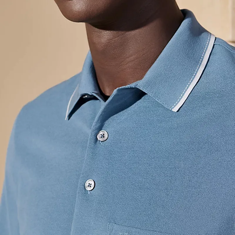 HERMES SS24 Polo Shirt Men's Light Gray Blue-8