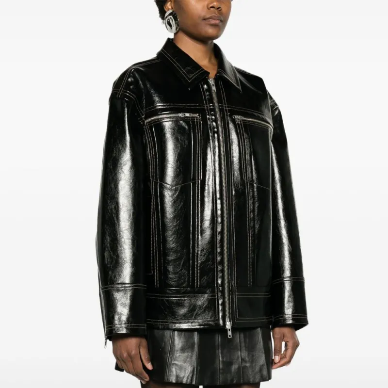 STAND STUDIO Lavender Faux-leather Jacket-1