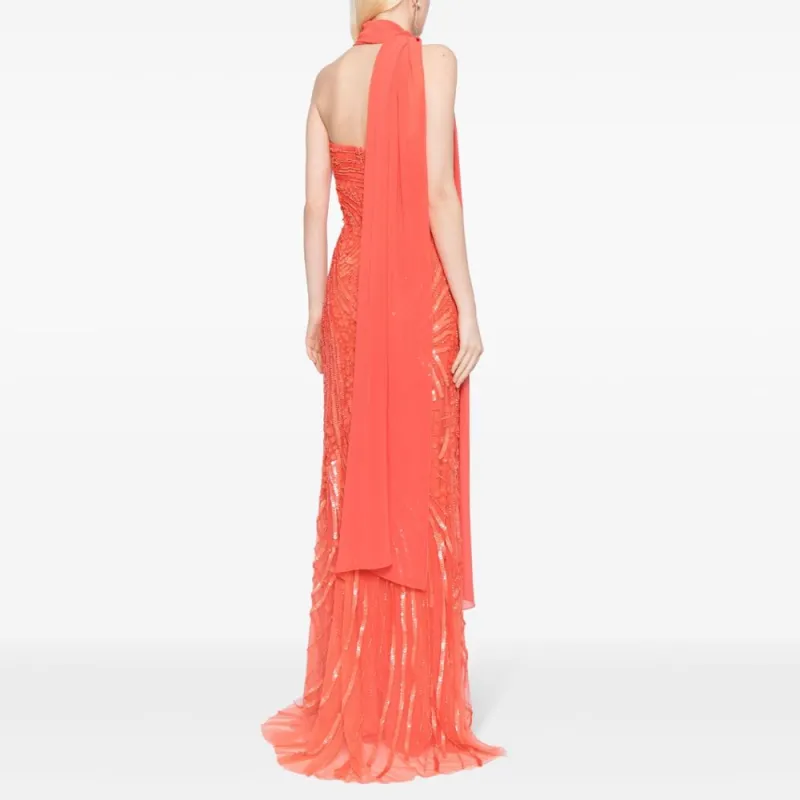 ELIE SAAB SS24 Sleeveless Dress Women's Coral Pink-1