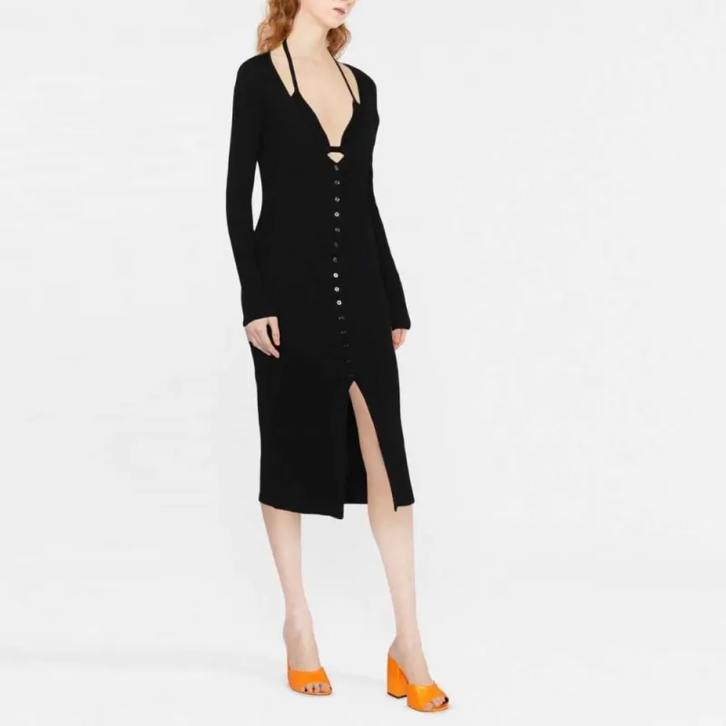 Blumarine Virigin wool V neck Midi dress-1
