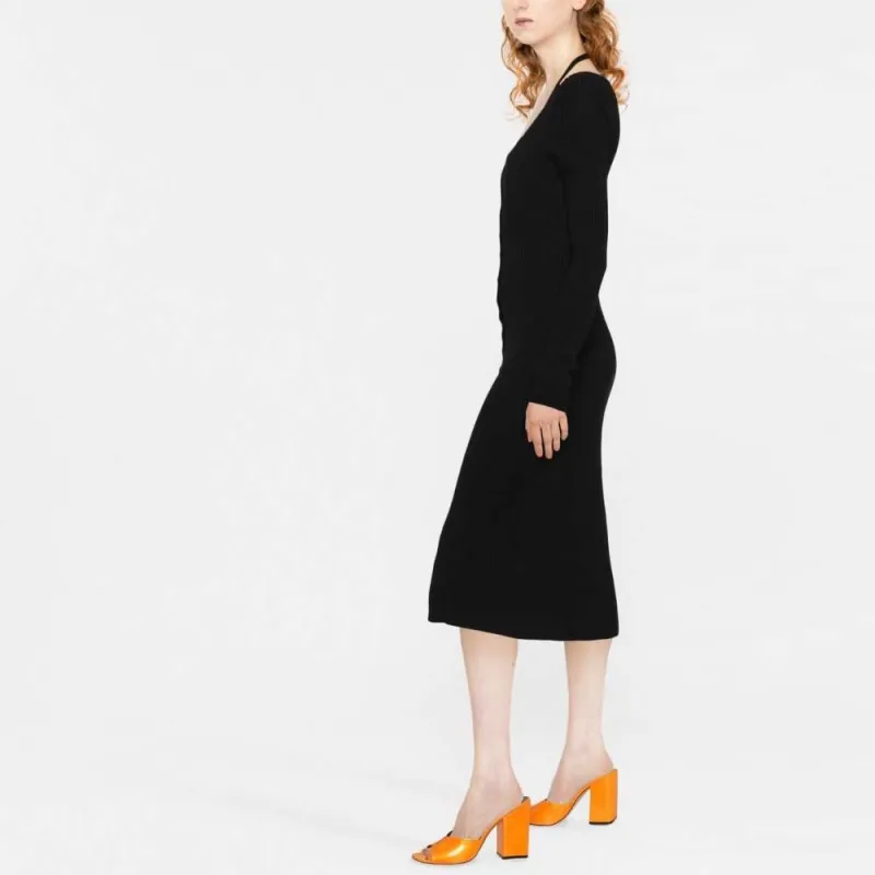 Blumarine Virigin wool V neck Midi dress-3