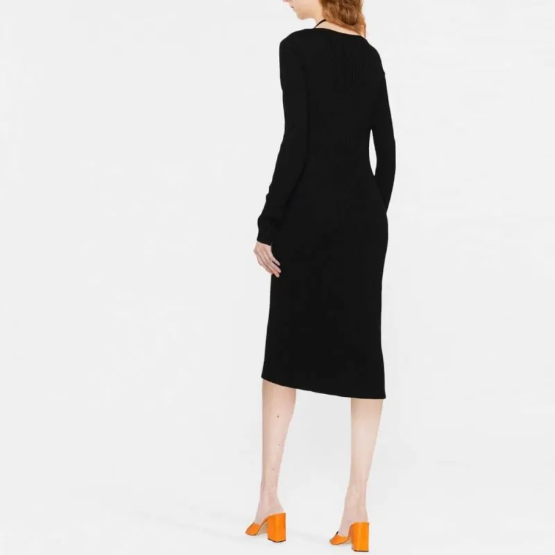 Blumarine Virigin wool V neck Midi dress-2