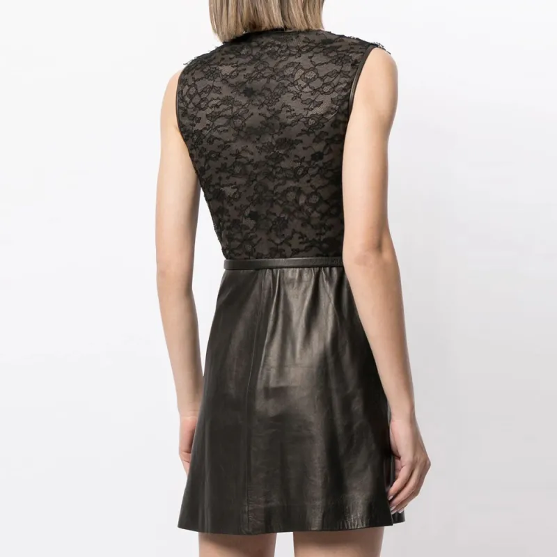 Valentino Garavani Pre-Owned Ruffled Detailing Sleeveless Leather Dress-2