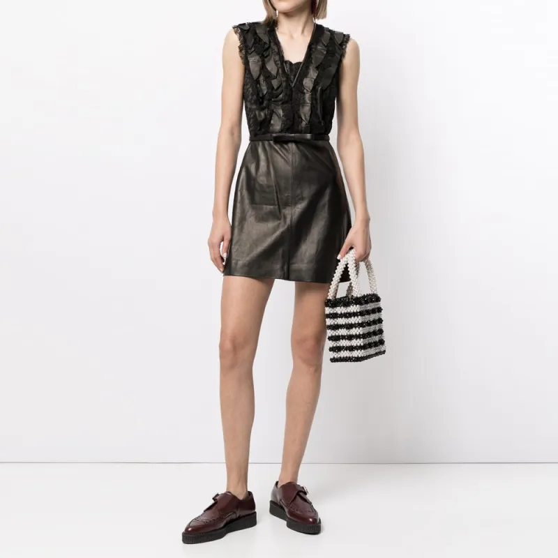 Valentino Garavani Pre-Owned Ruffled Detailing Sleeveless Leather Dress-1