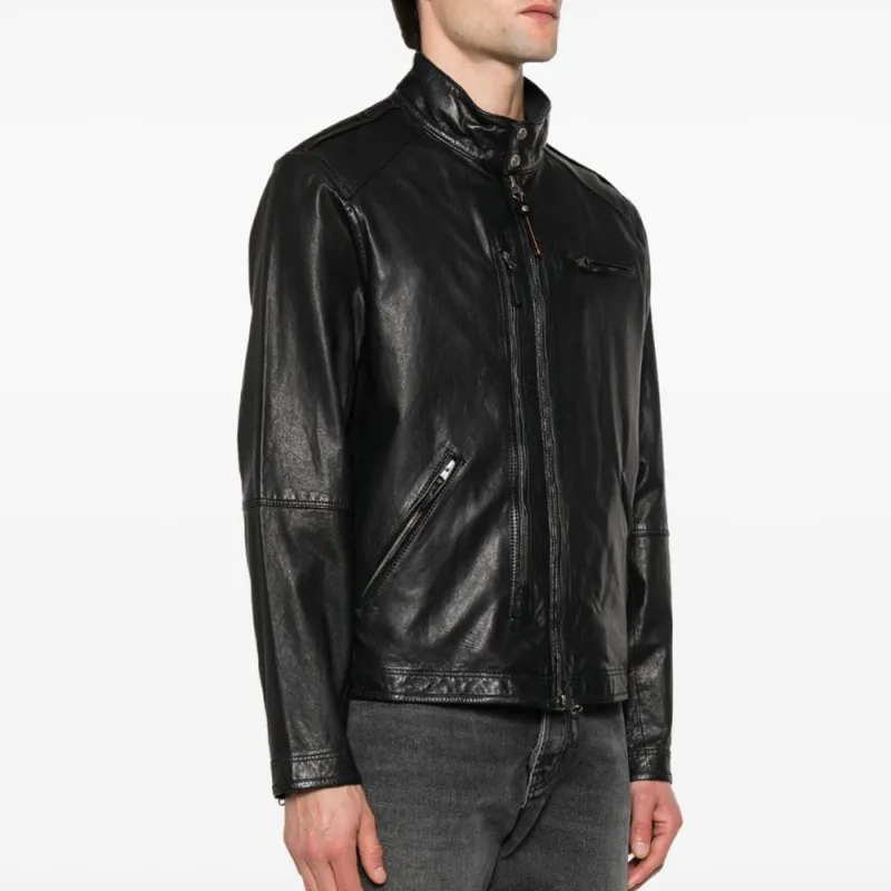 PARAJUMPERS Justin Zip-up Leather Jacket-3