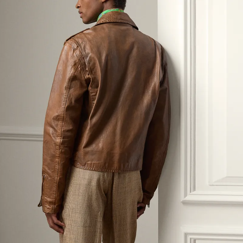 Ralph Lauren SS24 Leather Jacket Men's Gold-2