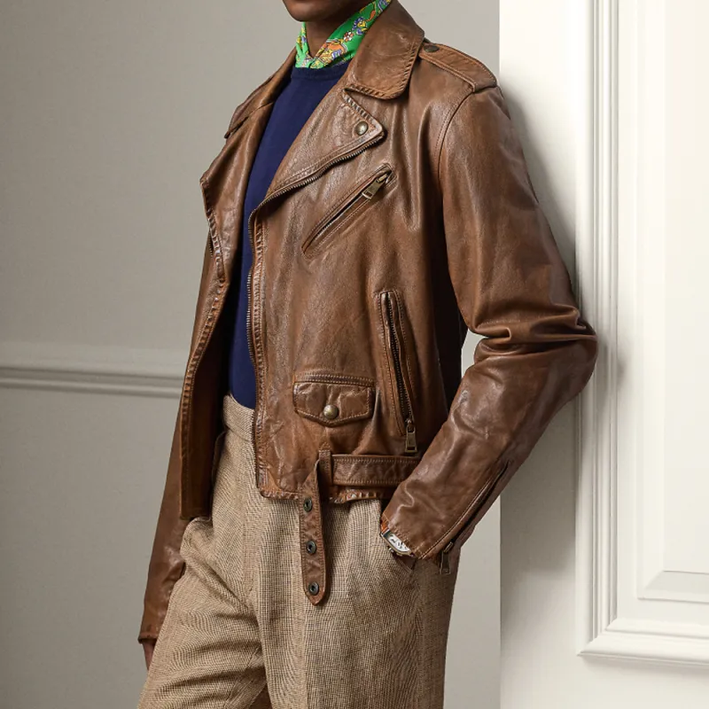 Ralph Lauren SS24 Leather Jacket Men's Gold-3
