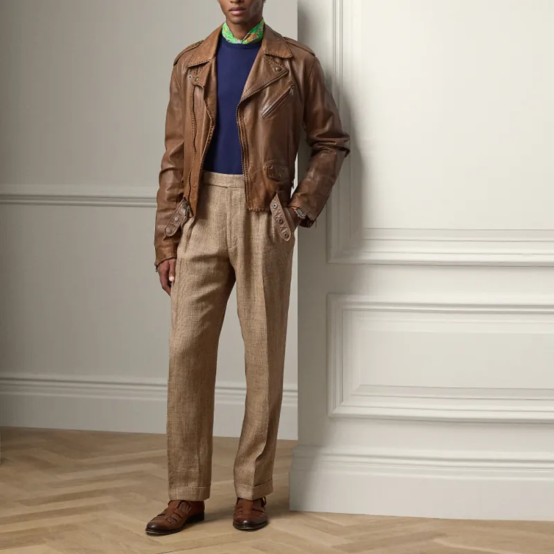 Ralph Lauren SS24 Leather Jacket Men's Gold-1