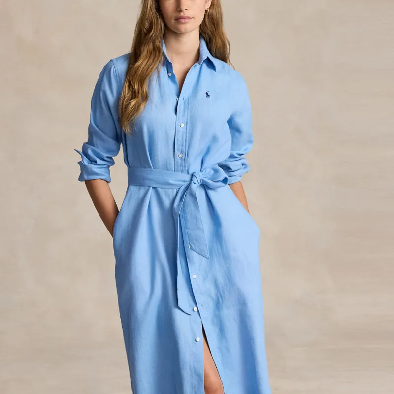 Polo Ralph Lauren SS24 Long Sleeved Dress Women's Blue-3