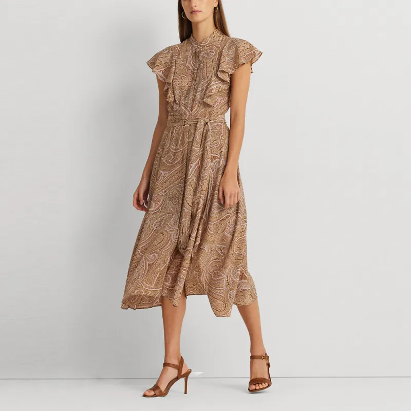 Polo Ralph Lauren SS24 Short Sleeved Dress Women's Brown Yellow-1