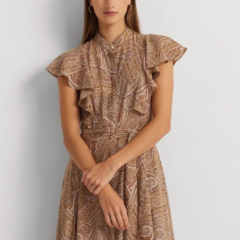 Polo Ralph Lauren SS24 Short Sleeved Dress Women's Brown Yellow-3