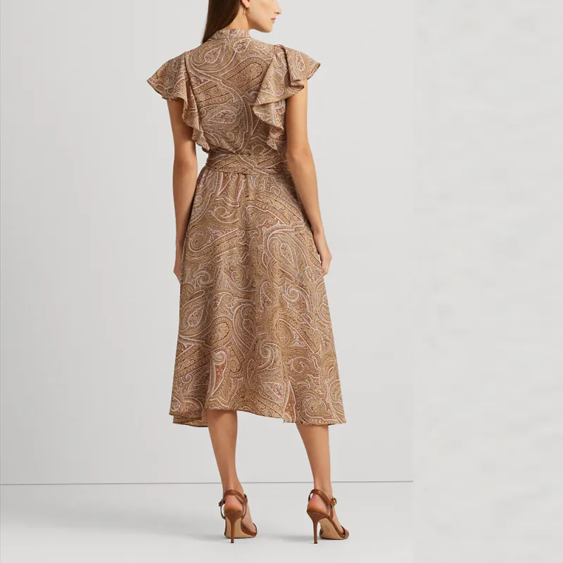 Polo Ralph Lauren SS24 Short Sleeved Dress Women's Brown Yellow-2