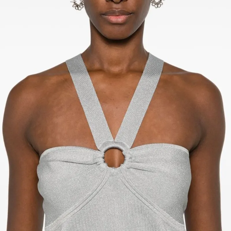MICHAEL KORS Metallic Knit Cut-Out Tank Top-4