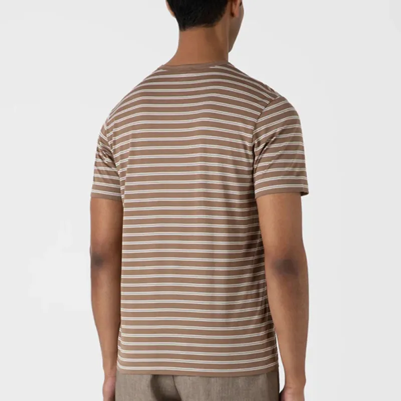 SUNSPEL Stripes Crew Neck Pullover Short-Sleeved T-Shirt Men's Brown-2