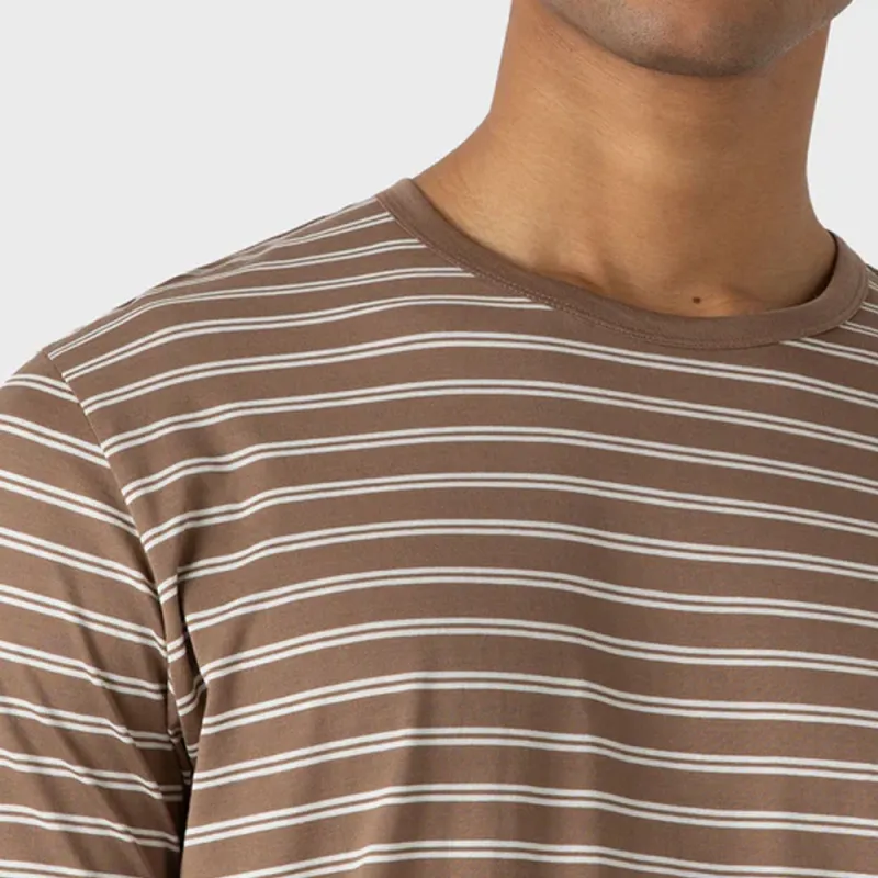 SUNSPEL Stripes Crew Neck Pullover Short-Sleeved T-Shirt Men's Brown-4