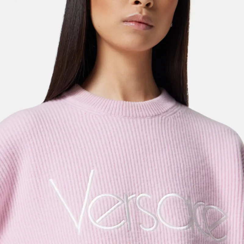 VERSACE Logo Embroidered Knitted Jumper-4