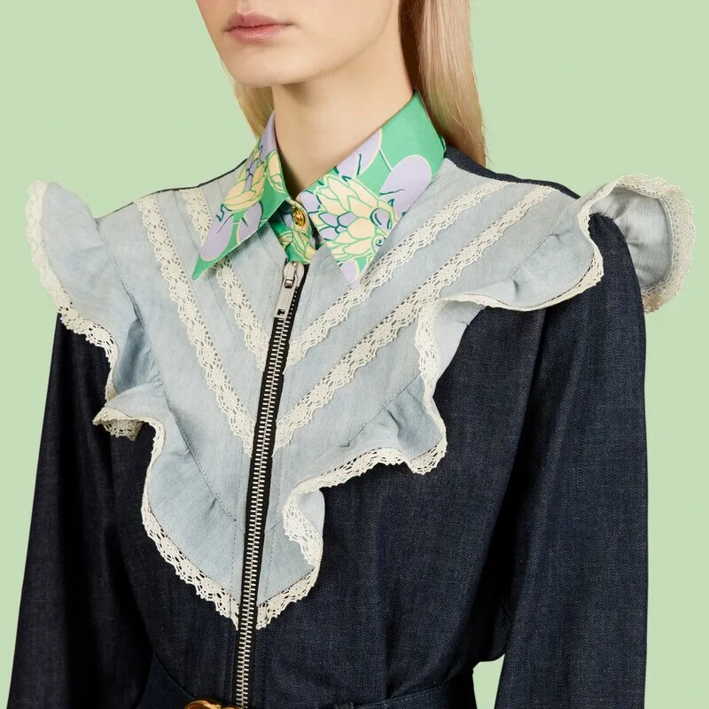 GUCCI Ruffle collar Denim Midi Dress-5