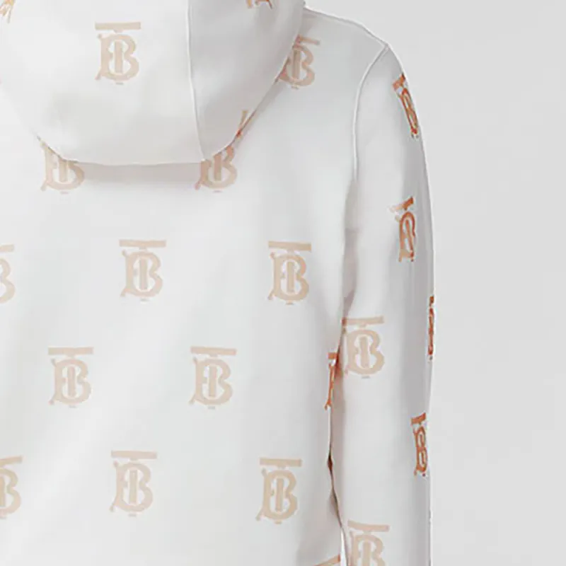 Burberry Women's Monogram Print Drawstring Hoodie White/Beige-5