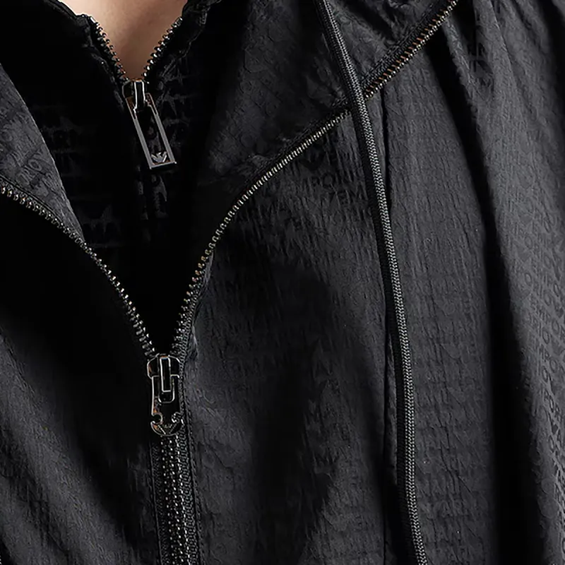 EMPORIO ARMANI Logo Flocked Zip Up Drawstring Hoodie-4