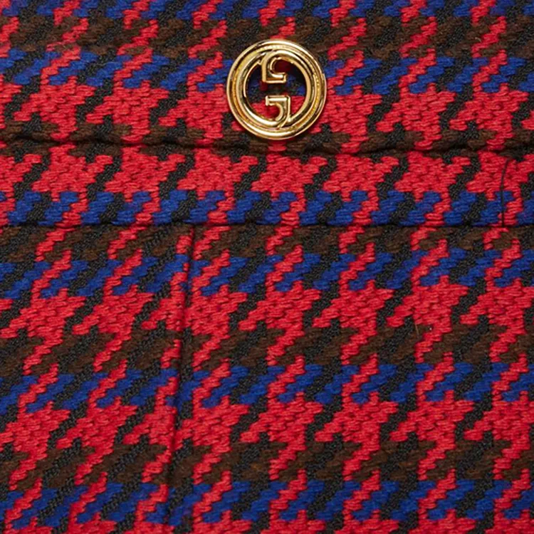 GUCCI Houndstooth Pleated Mini Skirt Blue-5