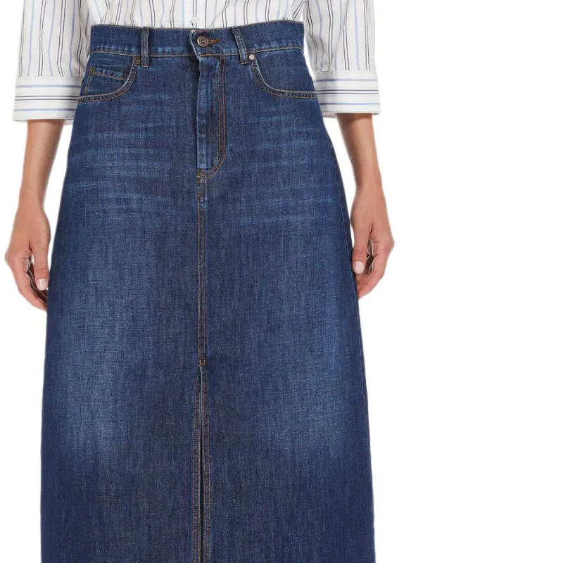 WEEKEND MaxMara Cotton Denim And Linen Skirt Denim Long Skirt Women's Blue-4