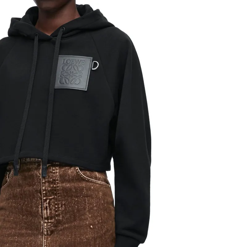 LOEWE Cropped Hoodie In Cotton Sweatshirt Women's Black-4