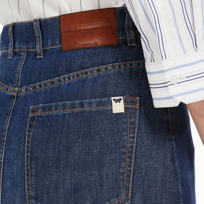 WEEKEND MaxMara Cotton Denim And Linen Skirt Denim Long Skirt Women's Blue-5