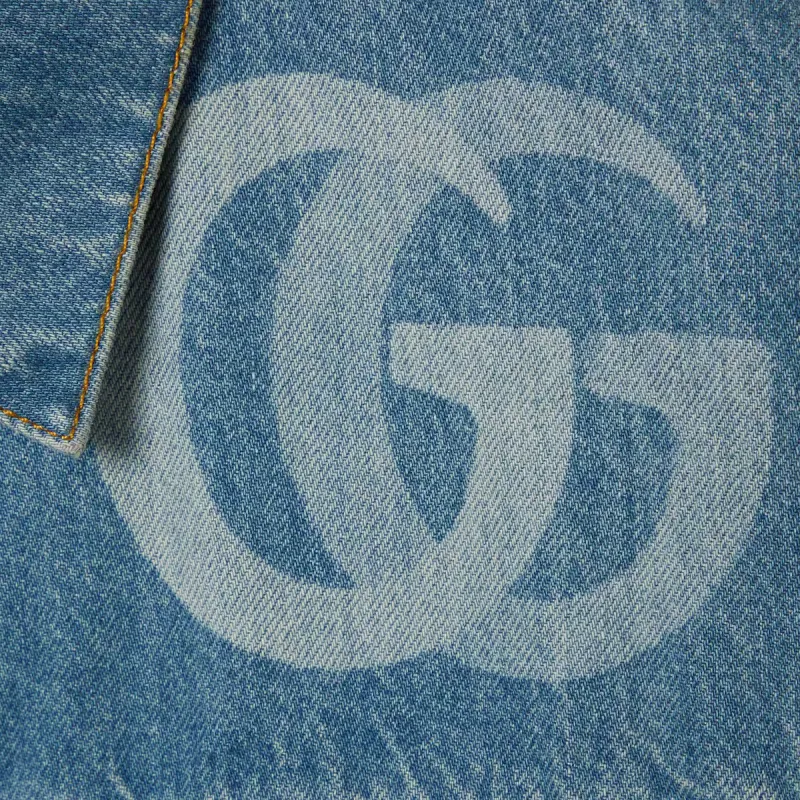 GUCCI Gg Logo Collared Button Up Denim Jacket-1