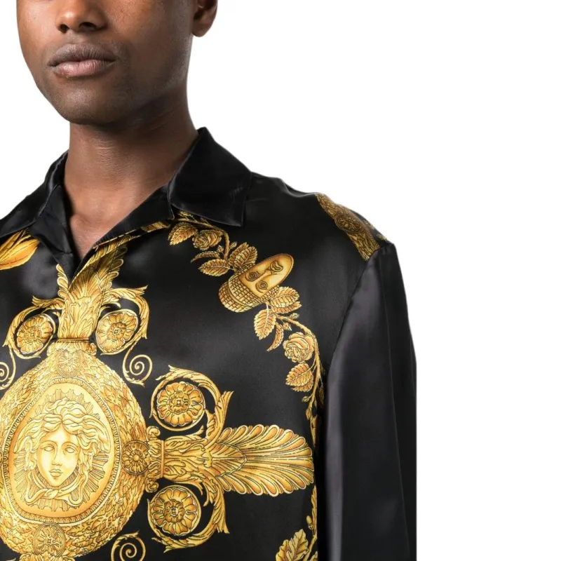 VERSACE Baroque Printed Color-Block Polo Shirt-4