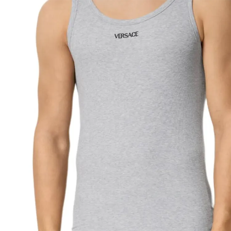 VERSACE Logo Embroidered Sleeveless Ribbed Tank Top-4