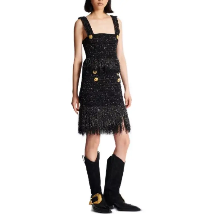 BALMAIN Lurex Tweed Strappy Top-3
